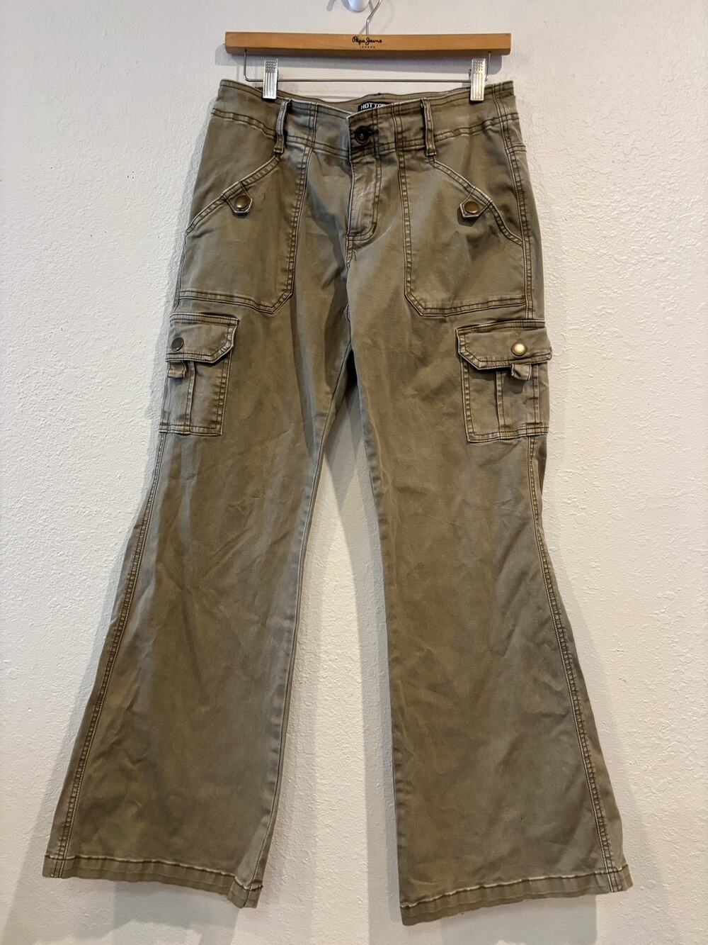 Hot Topic Flare Cargo Pants Army Green Size 5 READ